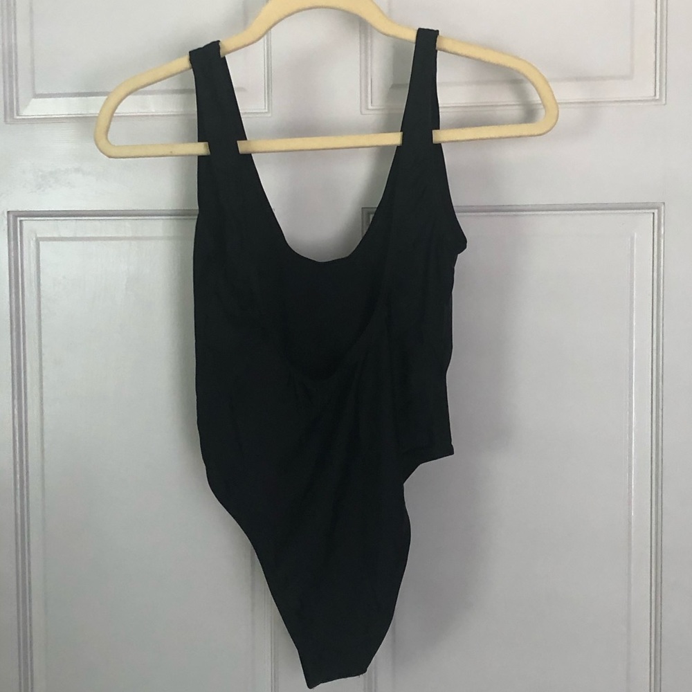 Black high thigh one piece